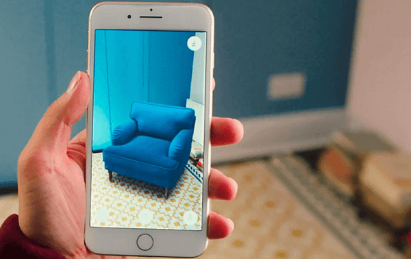 example of augmented reality in marketing. locating sofa in a room using augmented reality