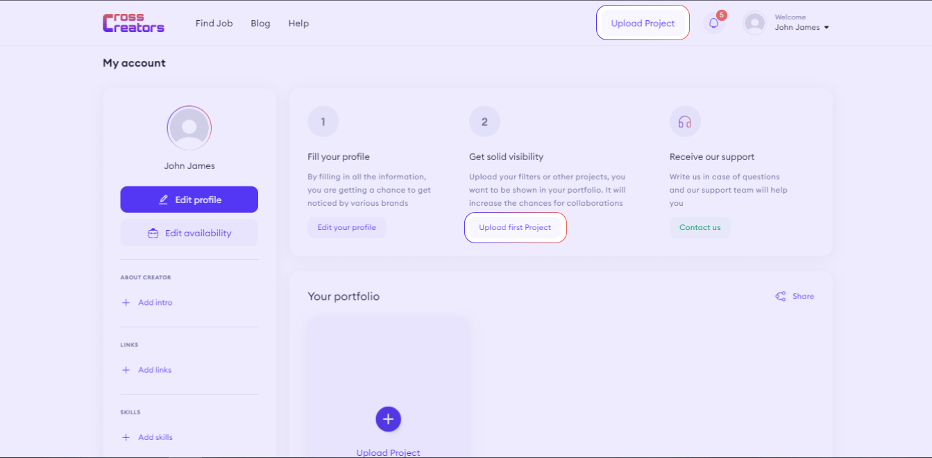 AR Marketplace website creator's profile settings screenshot